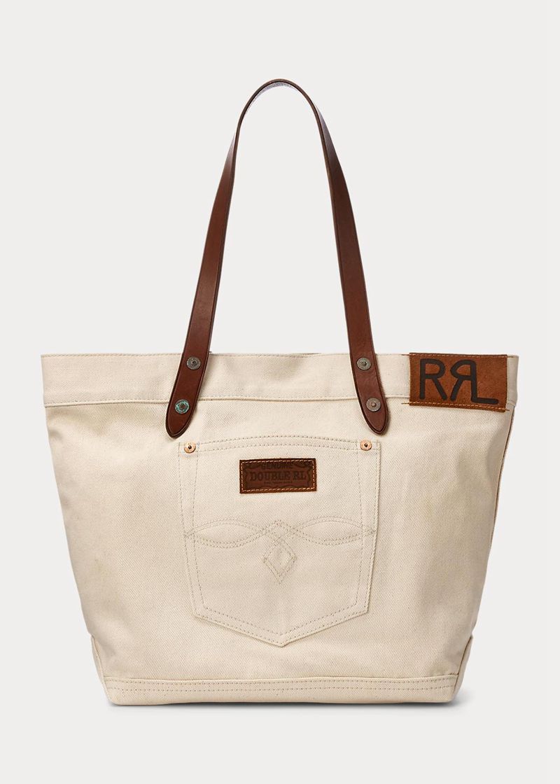 RRL バッグ メンズ 白 レザー-trim Twill トート NZSVE2059